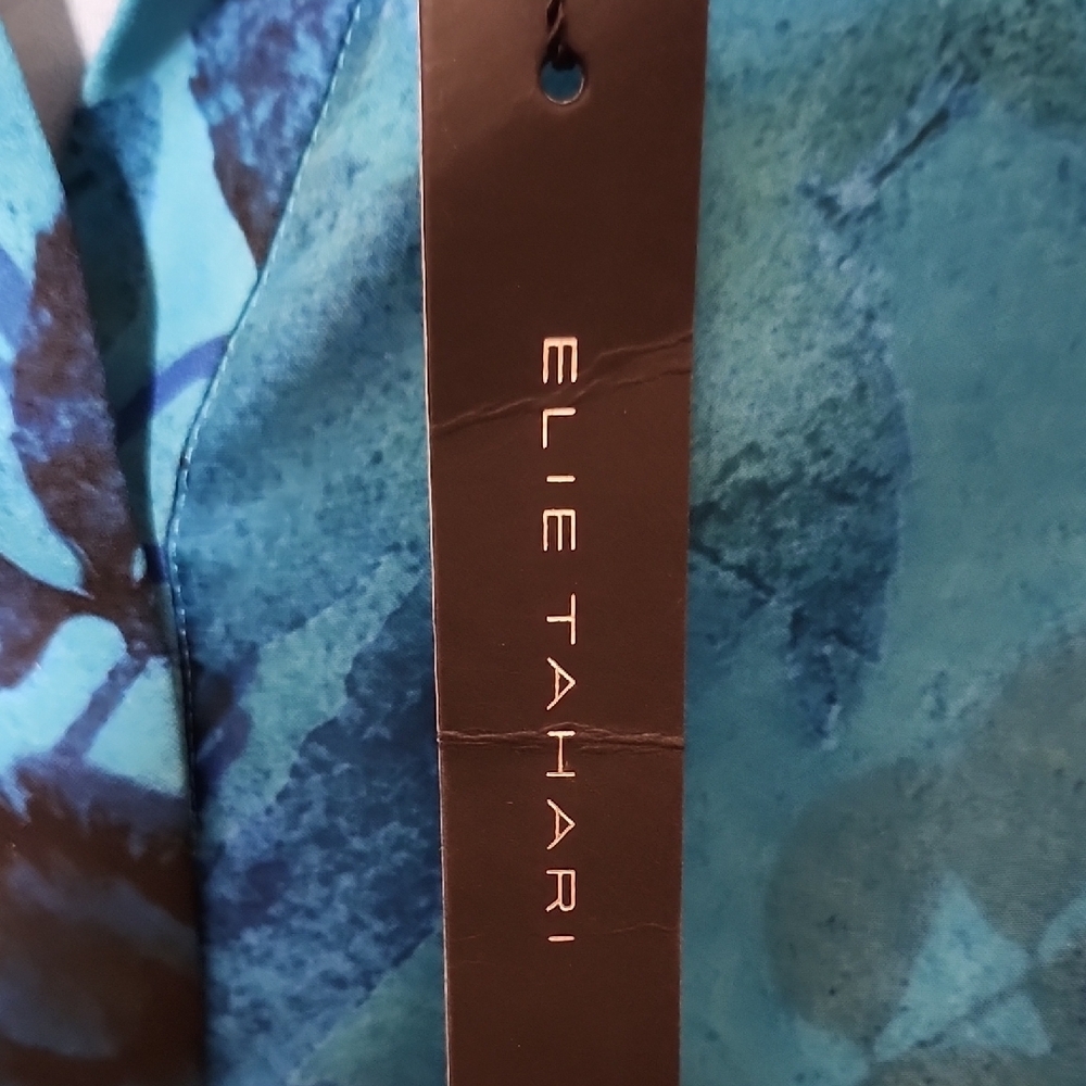 Elie Tahari Blue Blouse with Mandarin Collar and 3/4 Sleeves - Picture 4 of 11